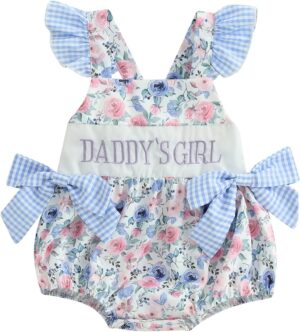 Newborn Baby Girl Clothes Letter Print Flying Sleeve Romper Bodysuit Cute Summer Jumpsuit Daddys Girl Baby Clothes