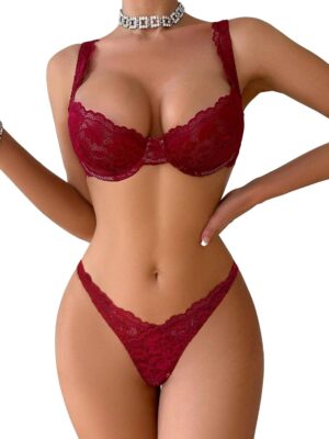 Lilosy Sexy Floral Lace Underwire Push Up Lingerie Set Outfits