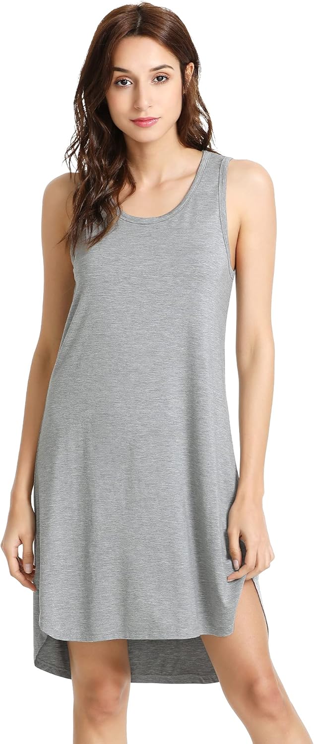 WiWi Viscose from Bamboo Nightgowns for Women Soft Sleeveless Tank Sleep Shirts Plus Size Sleepwear Night Dress S-4X
