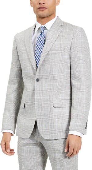 RALPH LAUREN Mens Gray Ultraflex Windowpane Plaid Classic Fit Suit Separate 42L