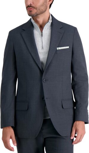 Haggar Men's JMH Premium Stretch Tailored Fit Suit Separate Pants, Charcoal Windowpane-Jacket, 42