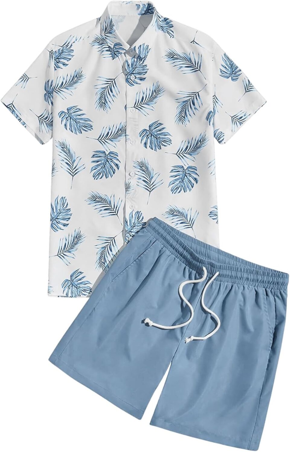 OYOANGLE Men's 2 Piece Outfits Boho Tropical Print Short Sleeve Shirt and Drawstring Waist Shorts Set Tracksuit