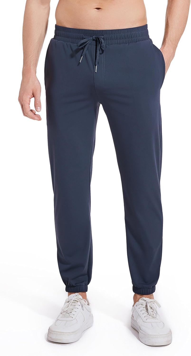 Athletic Jogger Pants for Short Men 27" Inseam Stretch Quick Dry Active Pants with Back Zip Pockets