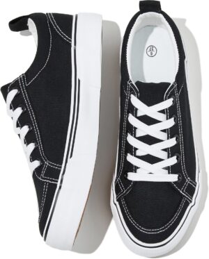 Uoidru Canvas Shoes for Women White Tennis Sneakers Womens Black Shoes Casual Comfortable Low Top Skateboard Fashion Sneakers