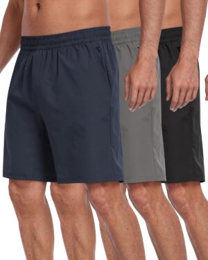 3 Pack Men's Athletic Running Shorts with Zipper Pockets,Quick Dry Gym Workout Basketball Hiking Shorts for Men