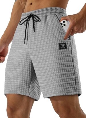 JMIERR Mens Sweat Shorts Casual Stretch Elastic Waist Waffle Workout Gym Short 7 inch Inseam Running Short with Pocket