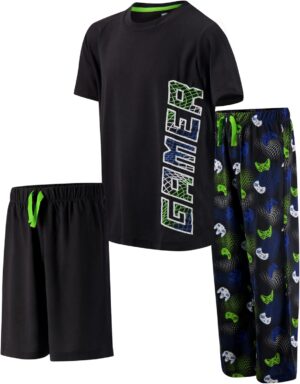 Boys Pajamas Set, 3-Piece Boys’ Sleepwear Pjs, Loose Fit, Soft, Breathable, Teens and Kids - Size 7-8, 10-12, 14-16