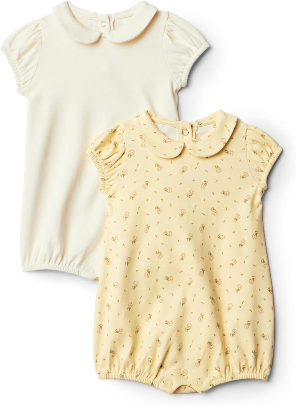 Amazon Essentials x Sofia Grainge Baby Girls' Short Sleeve Peter Pan Collar Romper, Pack of 2
