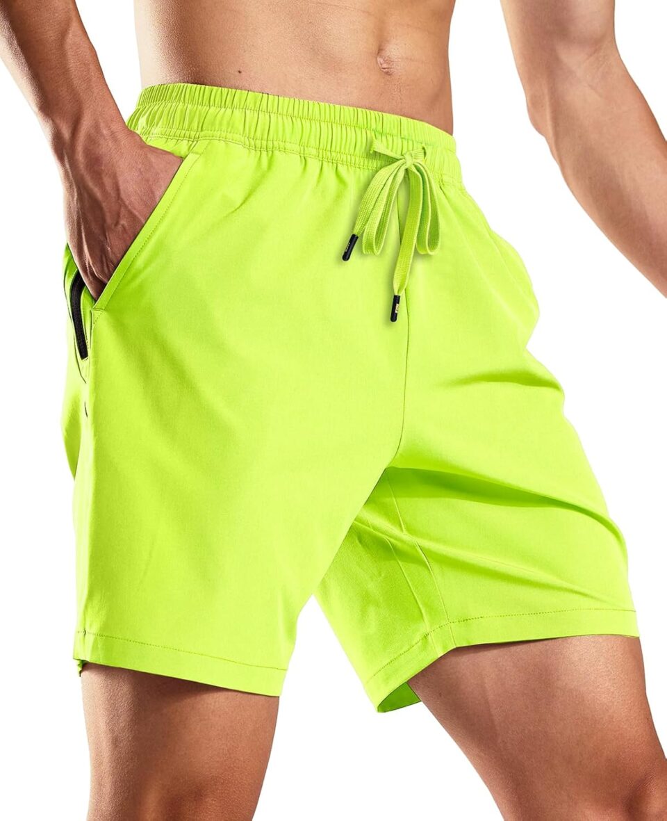 MIER Men's Workout Running Shorts 7 Inch Lightweight Athletic with Zipper Pockets No Liner Quick-Dry Gym Active Shorts