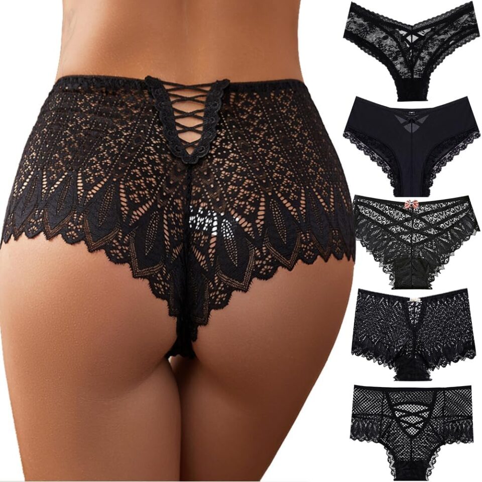 Cheeky Panties for Women Sexy See Through Criss Cross Lace Underwear Seamless Breathable Brazilian Bikin Sheer Brief
