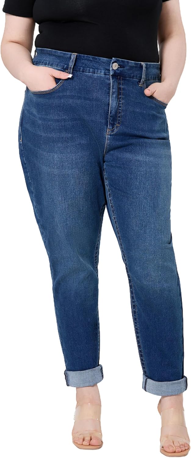 Women's Plus Size Jeans High Rise Skinny Stretchy Jean with Pockets Tummy Control Denim Pants Trendy