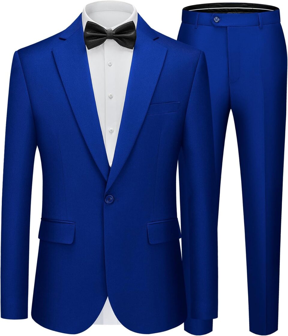 WEEN CHARM Men's Suits Slim Fit 2 Piece One Button Blazer Jacket Wedding Prom Tuxedo Pants Set