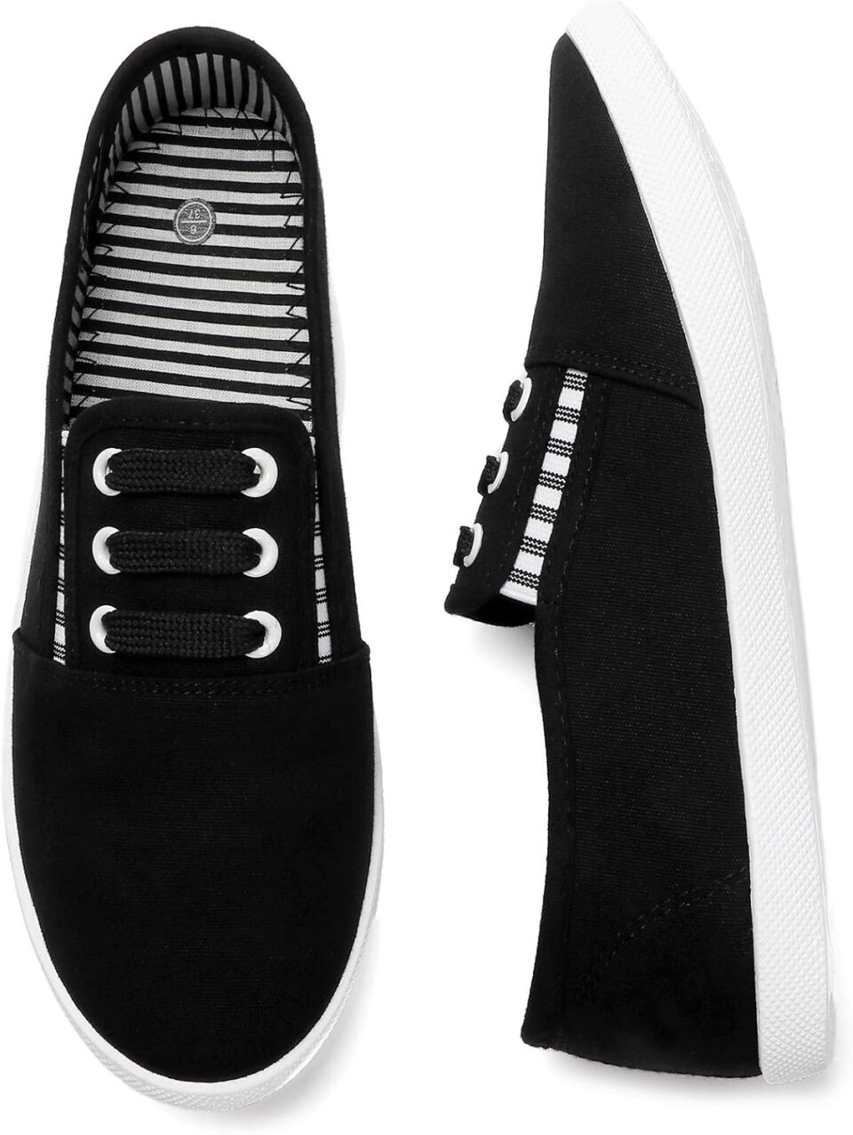 kufeiti Women's Canvas Slip On Shoes Sneakers for Women Fashion Comfortable White Black Elastic Sneakers for Women