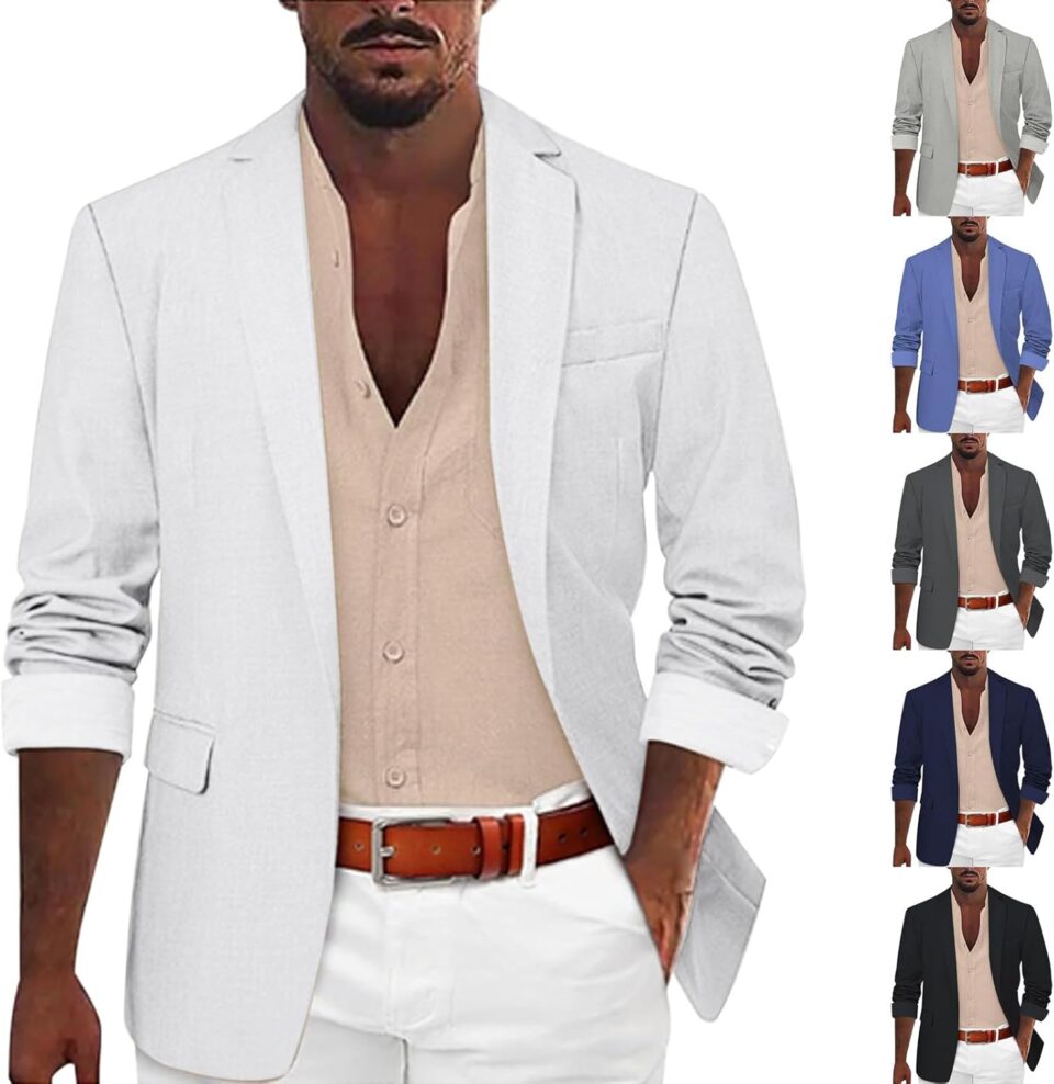 Linen Blazer Men Summer Casual Business Suit Jackets Lightweight Sports Linen Suit Jacket for Men