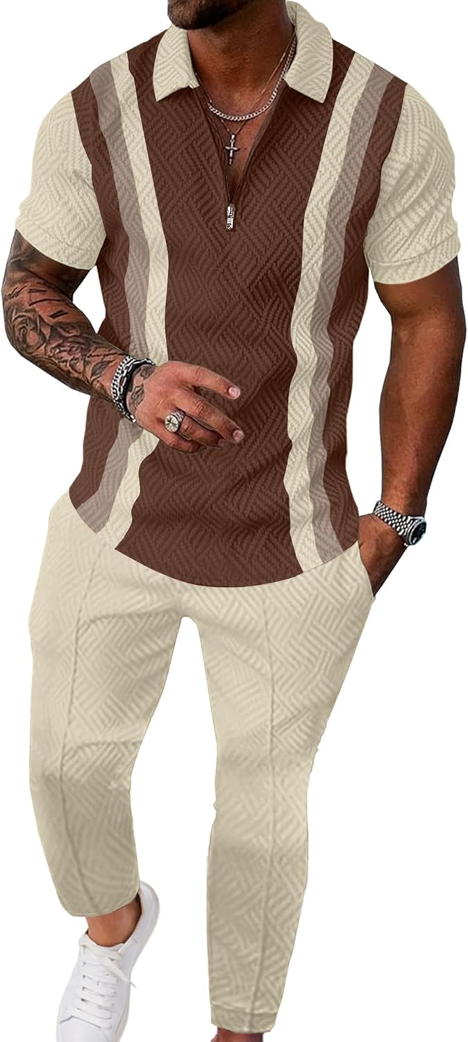 UOUA Mens Sweat Suits Set Tracksuit 2 Piece Outfits Short Sleeve Casual Sweatshirt & Loose Jogging Pants