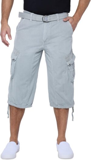 X RAY Men's Belted Long Cargo Shorts for Men, Below Knee Length Mens Cargo Shorts, 3/4 Pants (Big and Tall Shorts for Men)