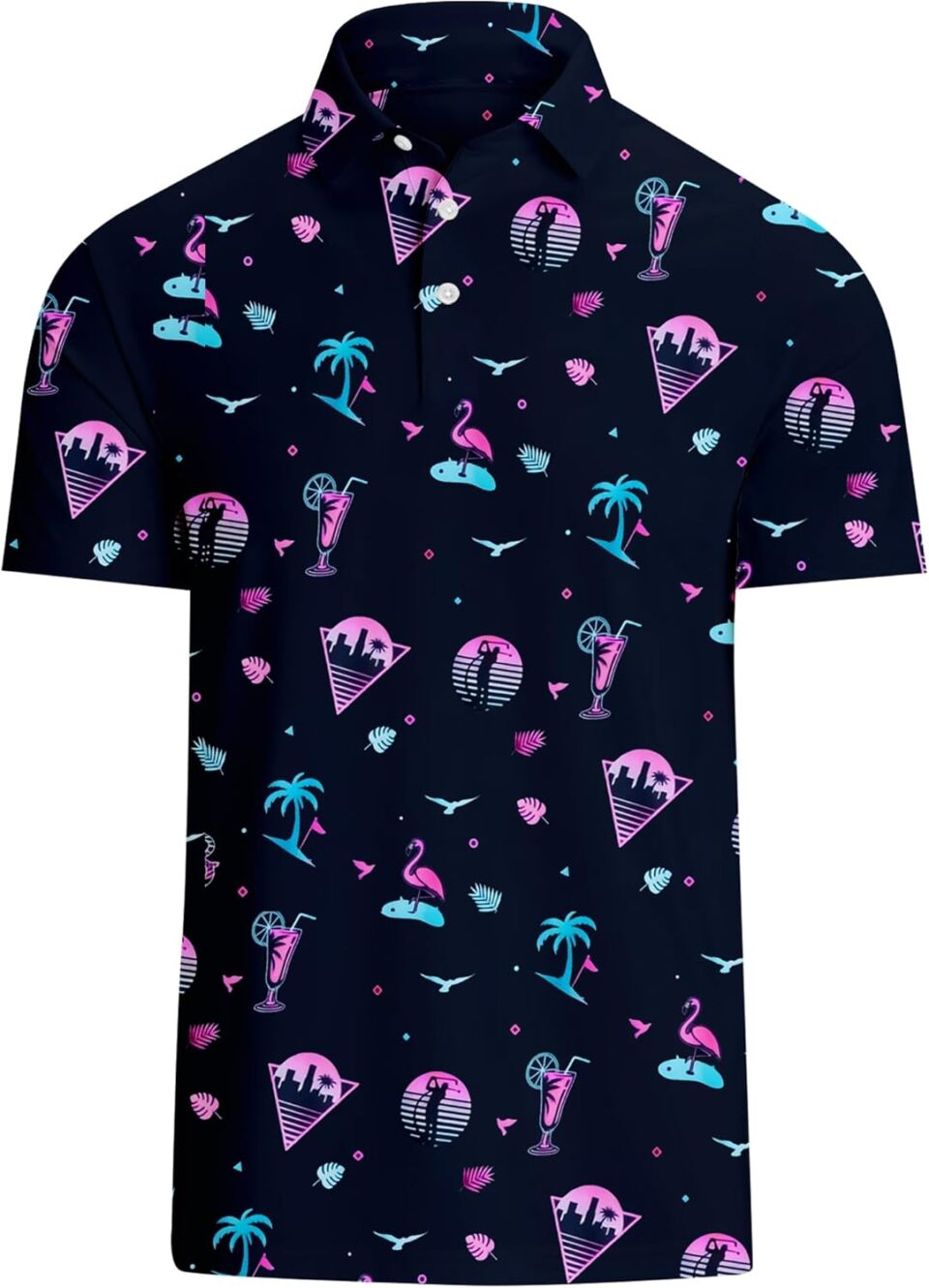 Mens Golf Polo Shirts Short Sleeve Printed Moisture Wicking Casual Shirt