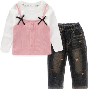 Peacolate 2-7T Spring Fall Summer Little Girls 2pcs Clothing Set T Shirt and Jeans