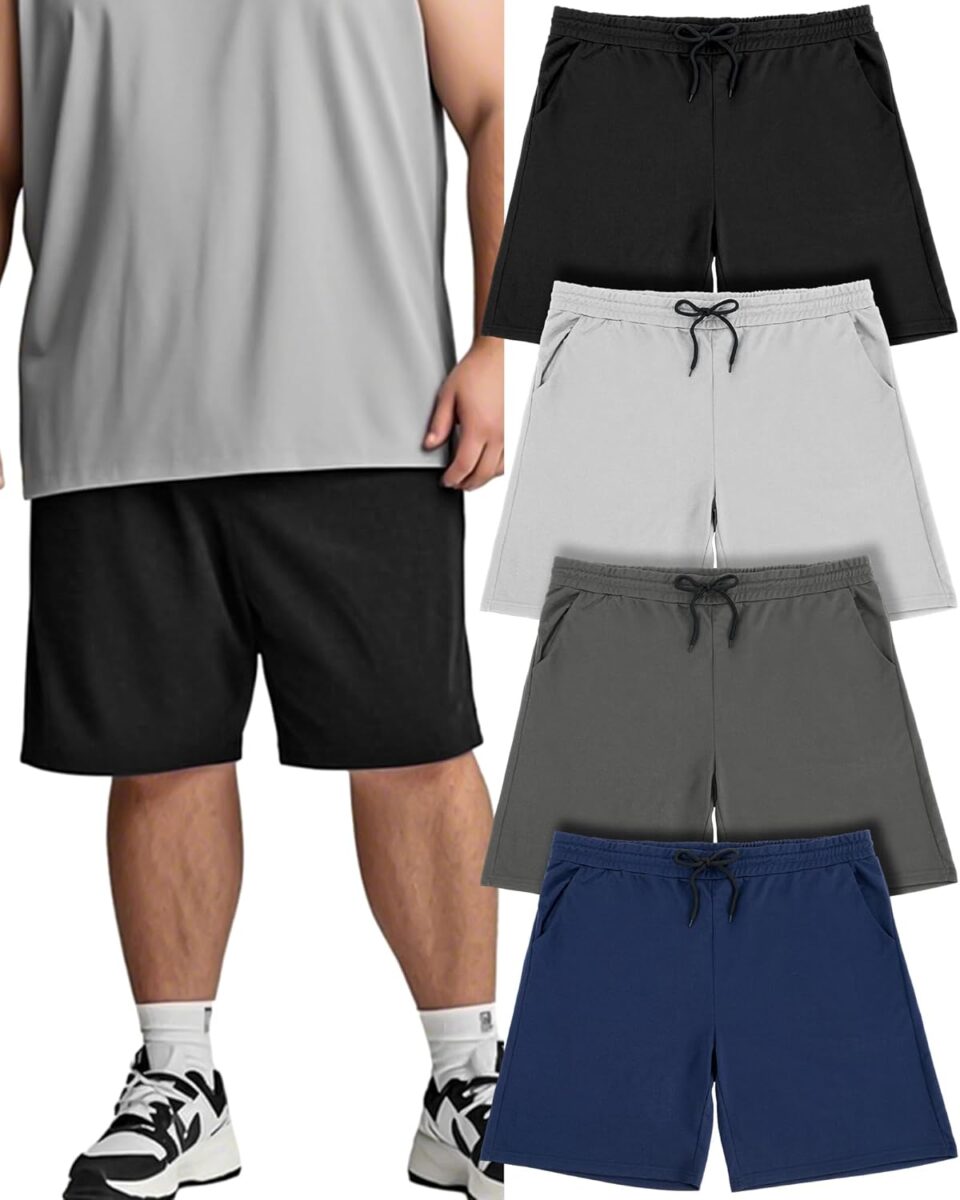 Taiyin 5 Pack Men's Big & Tall Shorts Dry Fit Performance Active Athletic Gym Basketball Shorts with Pockets