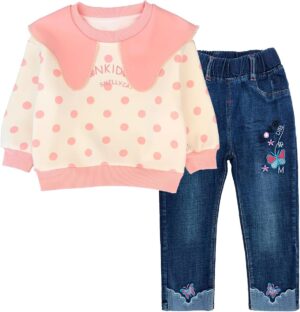 Peacolate 2-7T Spring Fall Little Girls 2pcs Clothing Set T Shirt and Jeans