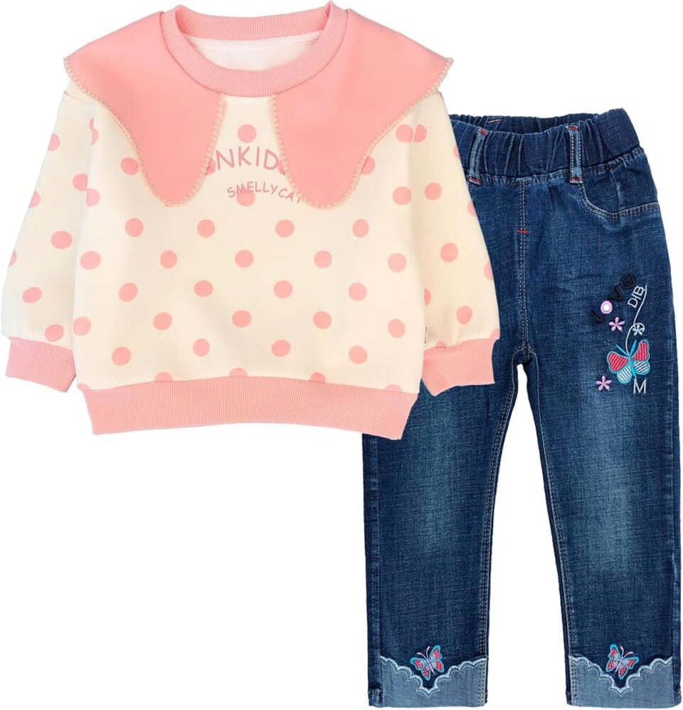 Peacolate 2-7T Spring Fall Little Girls 2pcs Clothing Set T Shirt and Jeans