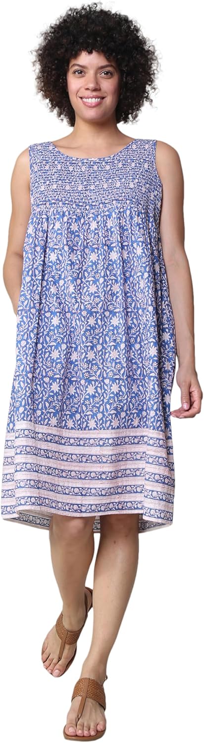 LA CERA Women's 100% Cotton Floral Sleeveless Dress, 100% Cotton, Imported, Pull On, Floral Print, Sleeveless