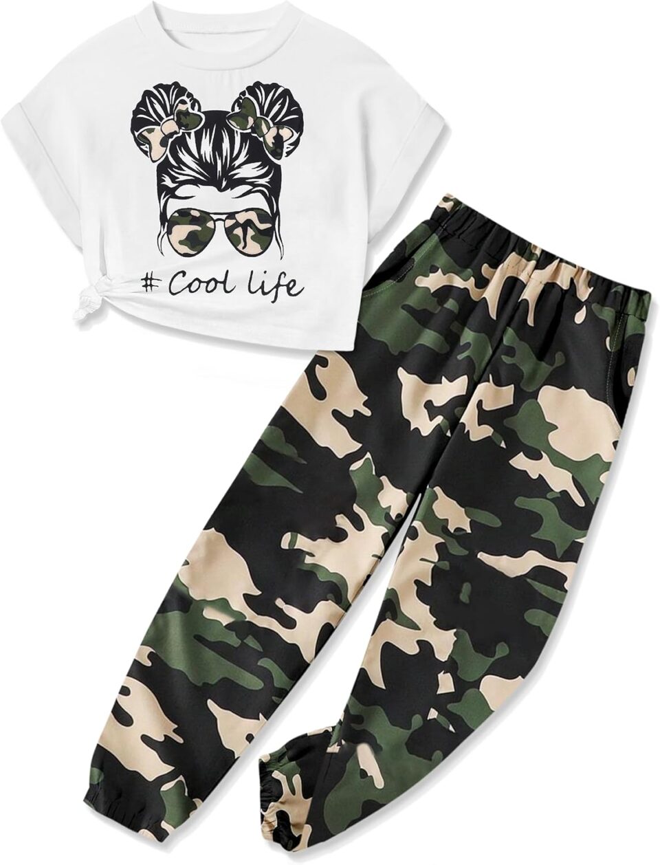 Girls 2 Piece Outfits Kids Clothes Cute Cool Girl Crop Tops + Camouflage Pants Summer Clothing Sets