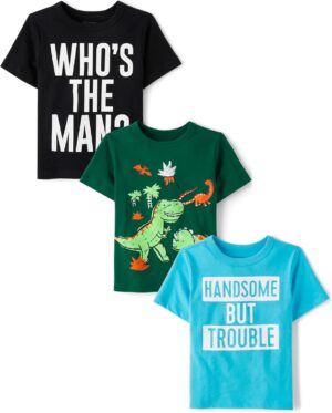 The Children's Place Baby and Toddler Boys' Dino Short Sleeve Graphic T-Shirts, Multipack