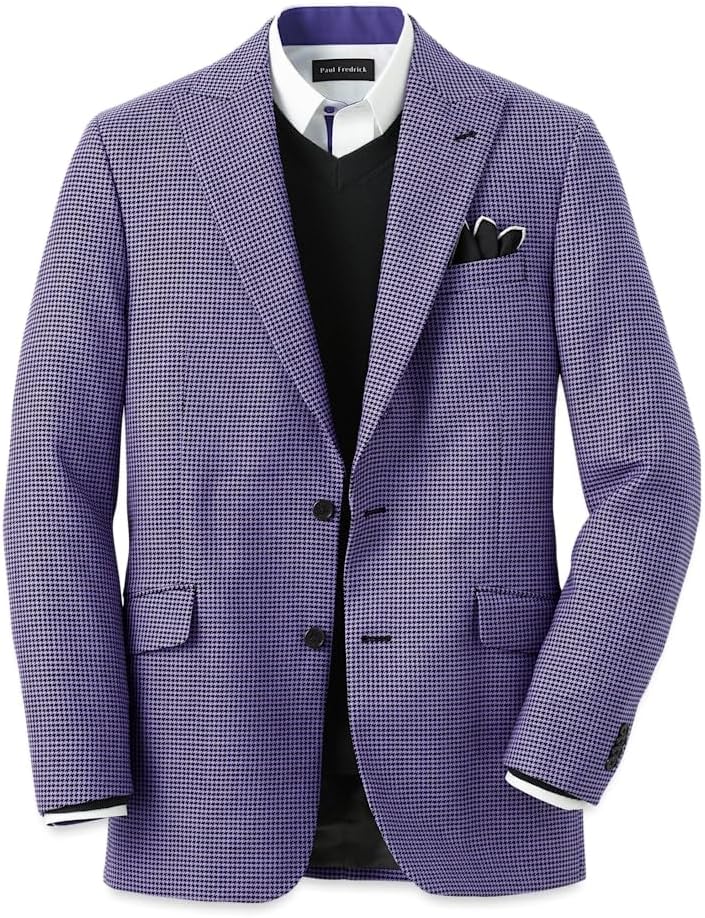 Paul Fredrick Men's Wool Houndstooth Single Breasted Peak Lapel Sport Coat