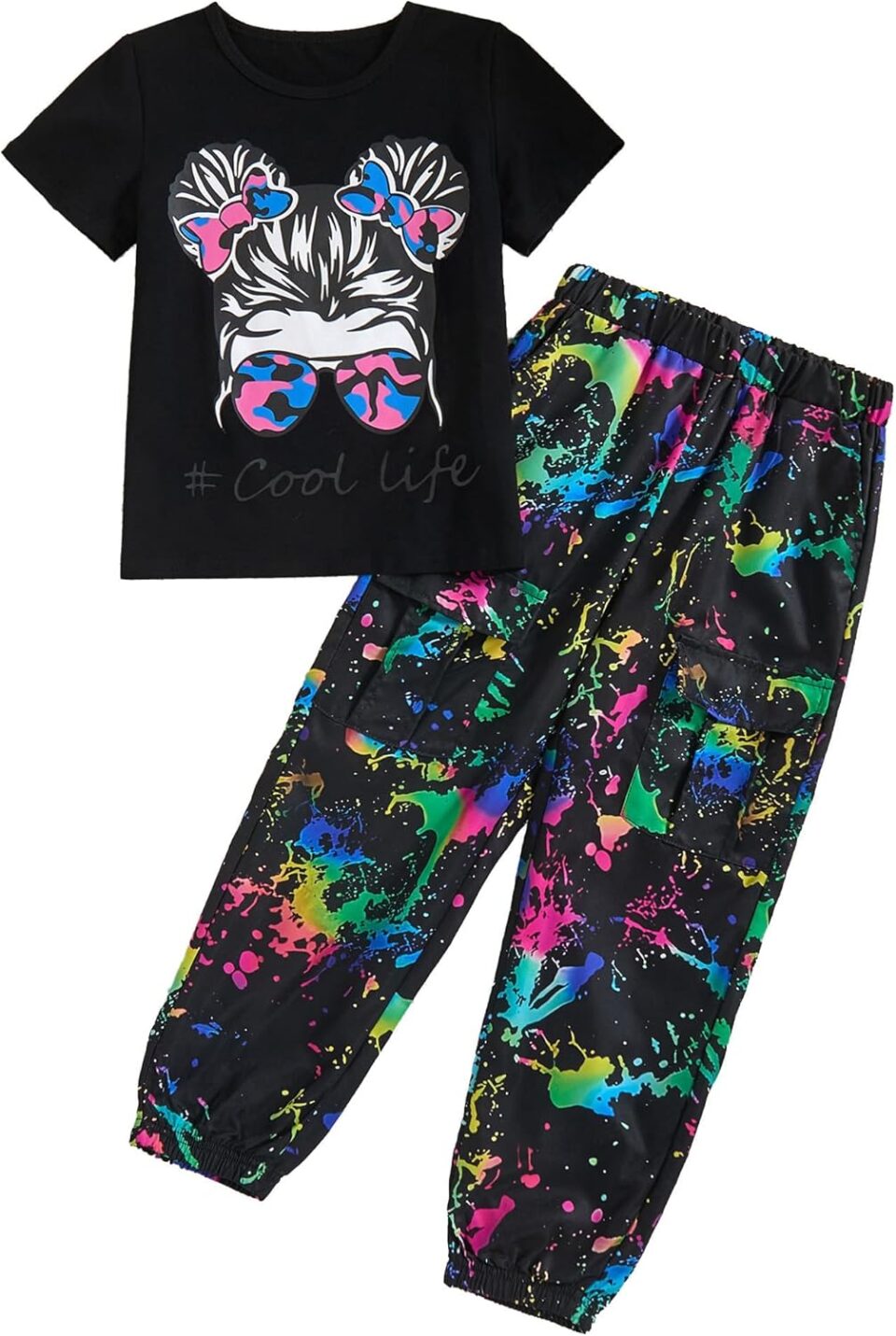 Girl Clothes Cute Cool Girl Tops Splicing Pants 2 Piece Girls Summer Outfits 6-14 Years