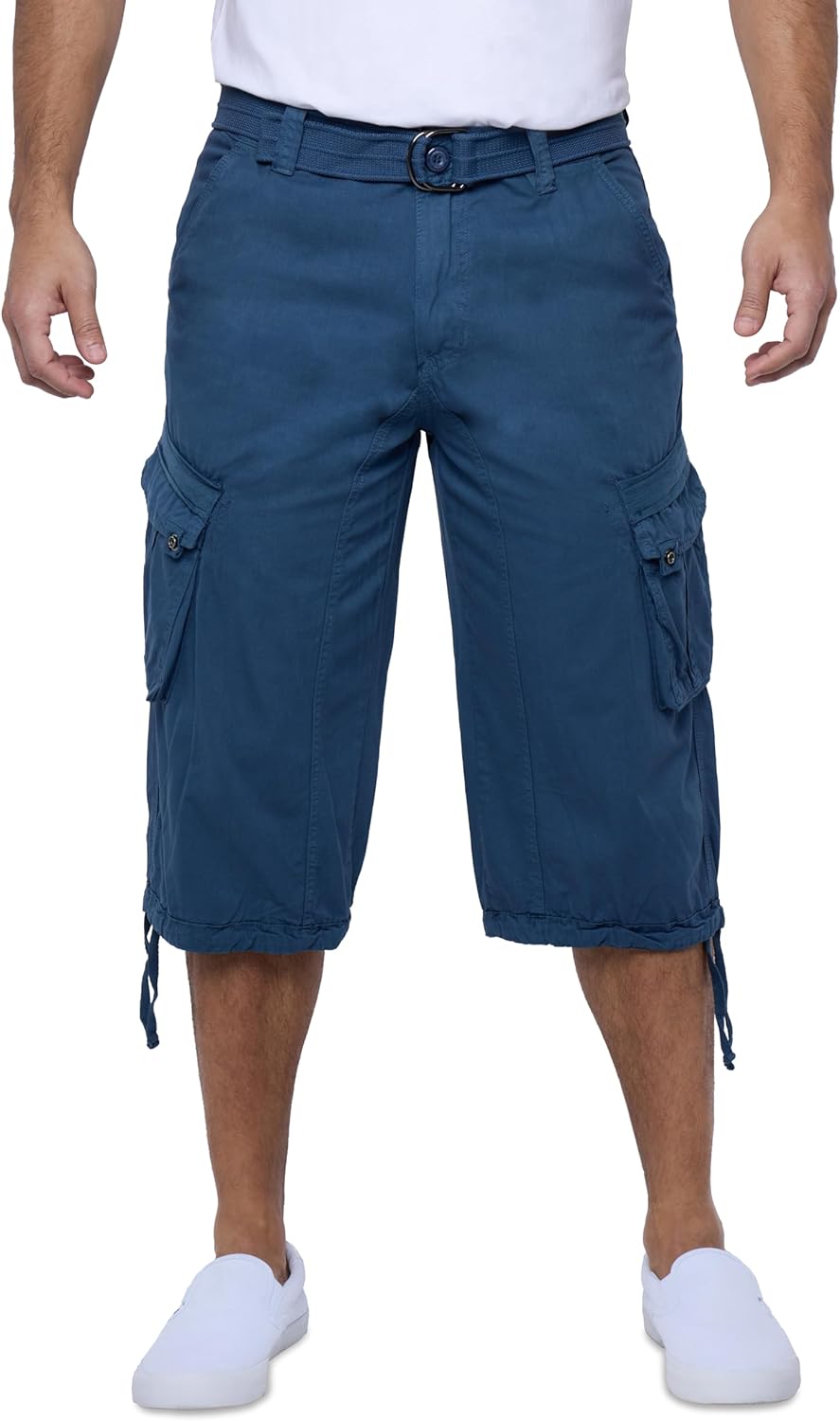 X RAY Men's Belted Long Cargo Shorts for Men, Below Knee Length Mens Cargo Shorts, 3/4 Pants (Big and Tall Shorts for Men)
