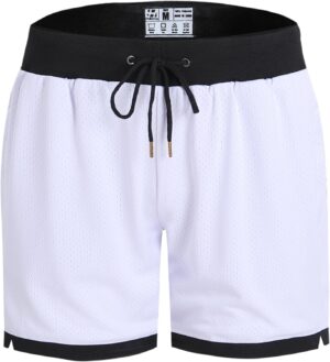 Pullonsy Basketball Athletic Mesh Shorts with Zip Pockets for Men, Running Workout Gym Sports 7 Inche Inseam
