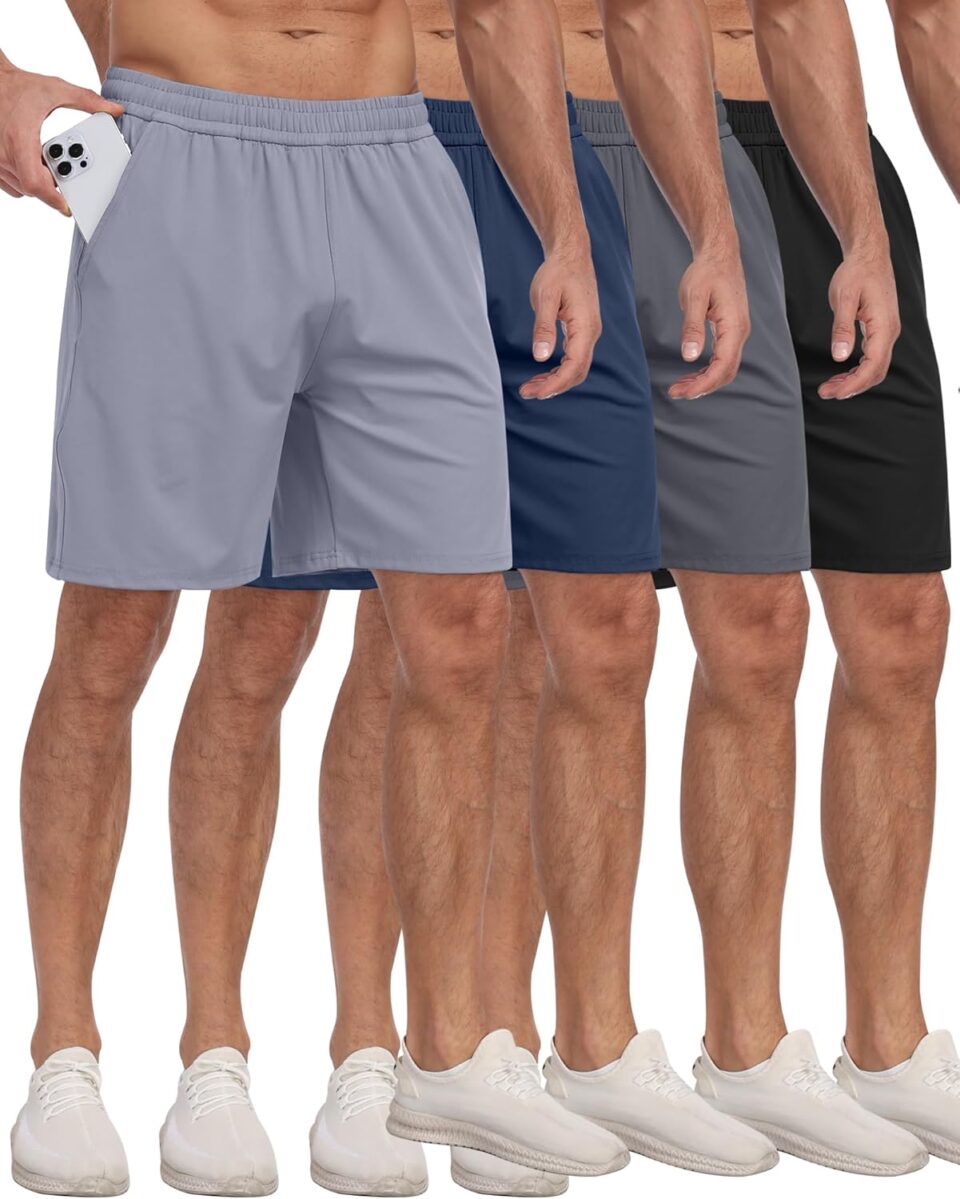 4 Pack Men's Athletic Gym Shorts with Pockets,Running Workout Basketball Hiking Shorts for Men