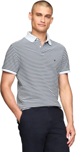 Tommy Hilfiger Men's Short Sleeve Polo Shirts in Slim Fit with Stretch and Organic Pique Cotton