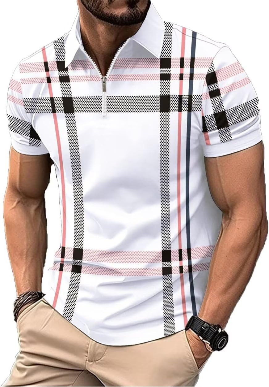 Men's Polo Shirts 2025 Short Sleeve Casual Polo T Shirt Color Block Slim Fit Golf Shirts with Pocket