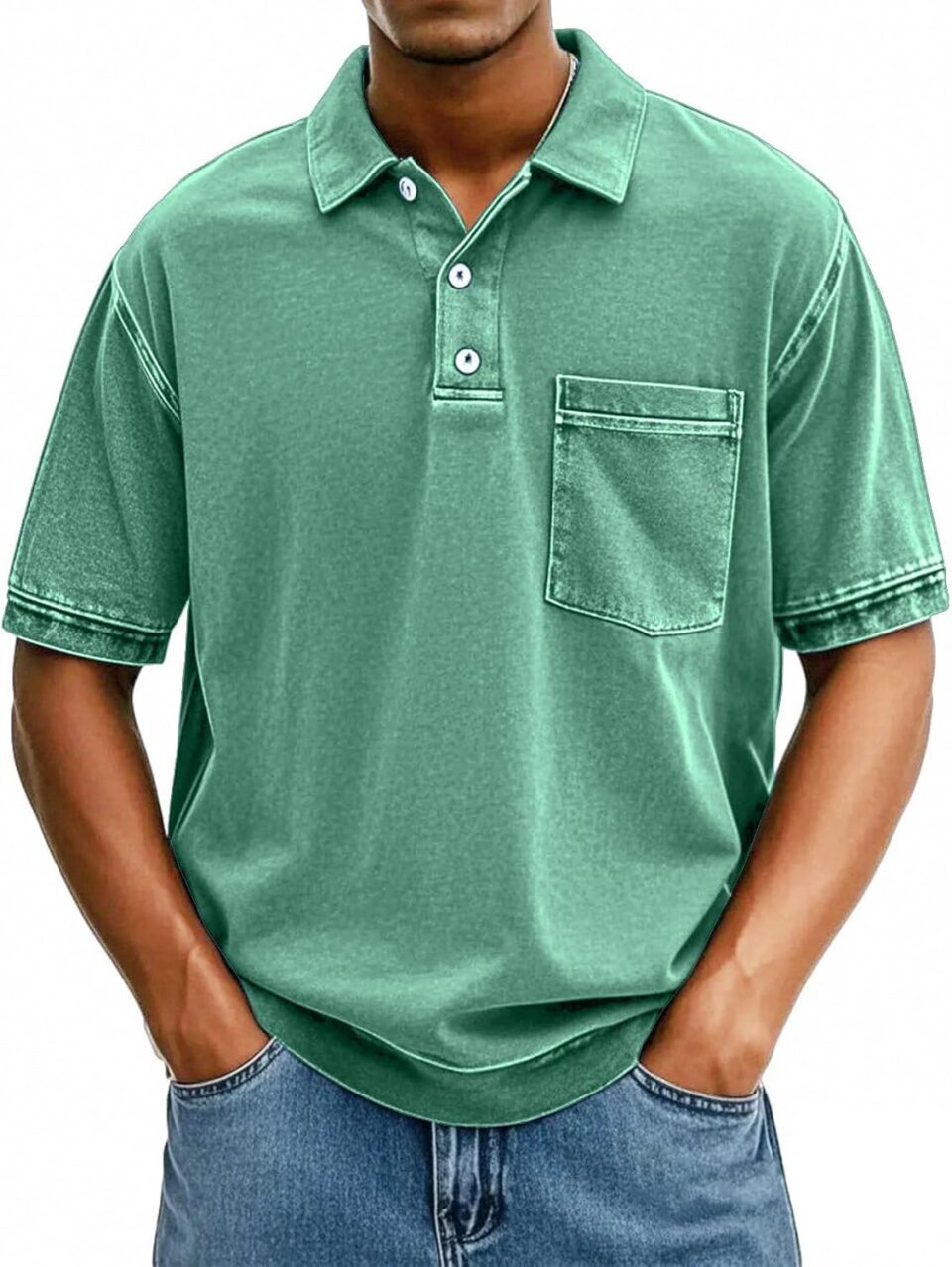 Mens Vintage Washed Polo Shirts Classic Fit Pullover Shirts Summer Lapel Button Tops Casual Retro Distressed Tee Top