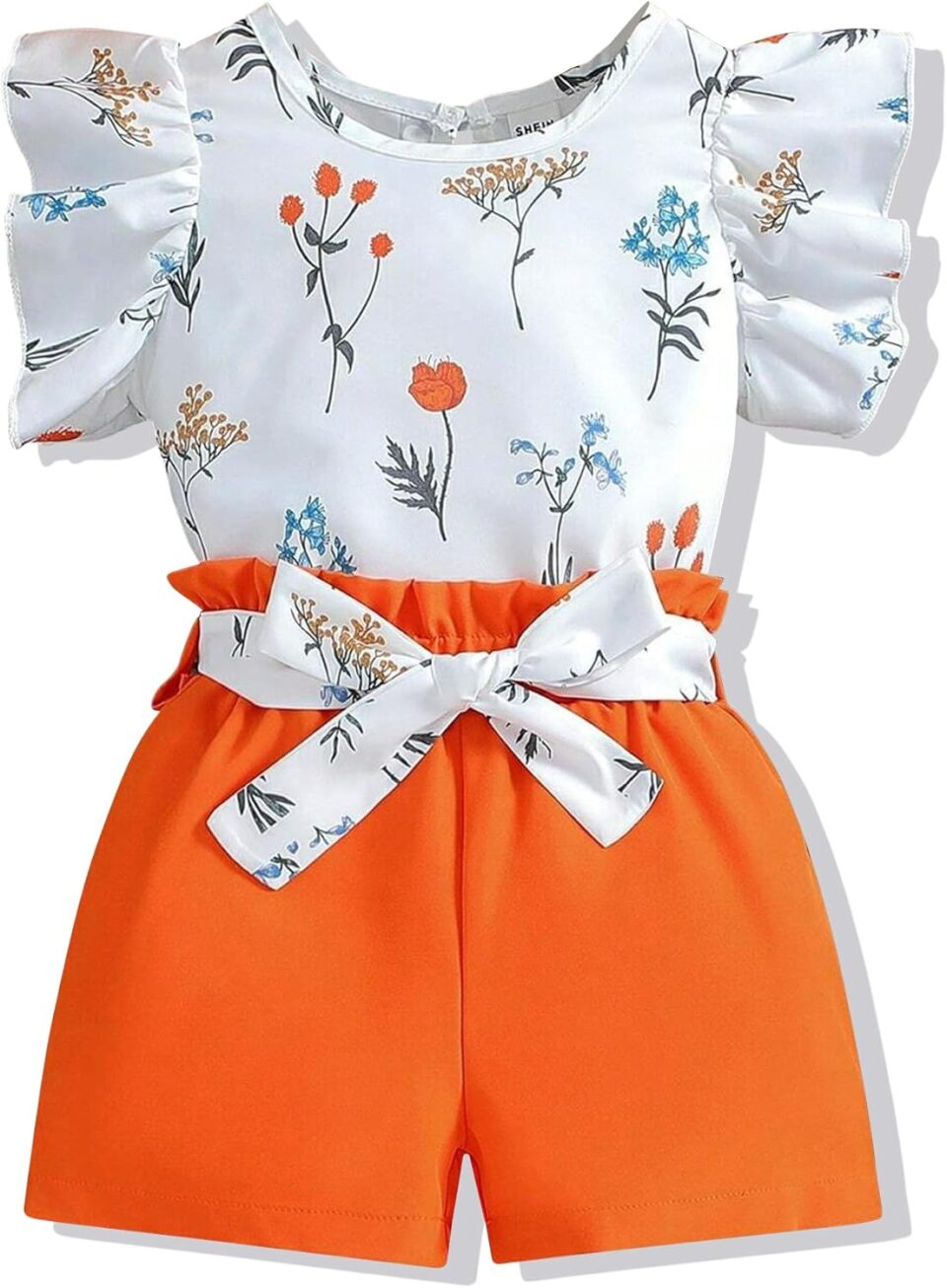 3-8T Toddler Kid Girl Outfits Clothes Ruffle Short Sleeve Floral T-Shirt Top Summer Shorts with Belt