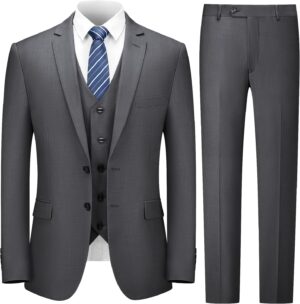 Cooper & Nelson 3 Piece Mens Suit Set, Slim Fit Suit for Men, Solid Jacket, Vest, Pants and Tie