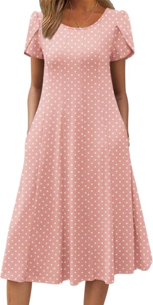 Zeagoo Womens Casual Dresses for Summer Short Sleeve Flare Midi Dress Loose Flowy Beach Sundress