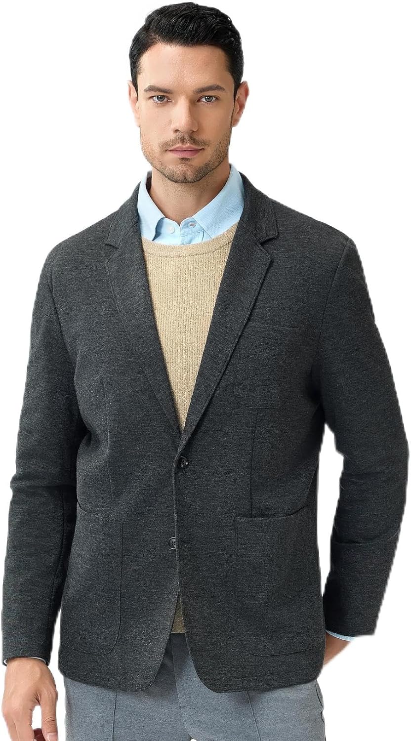 Casual Blazer for Men Stretch Sport Coat Knit Suit Jacket Notch Lapel Two Buttons with Pockets