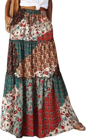 Women's Skirts 2025 Summer Casual High Waist Tie Boho Vacation Beach Long Skirt with Pockets