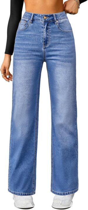 PLNOTME Women's High Waisted Baggy Jeans Straight Wide Leg Mom Denim Pants
