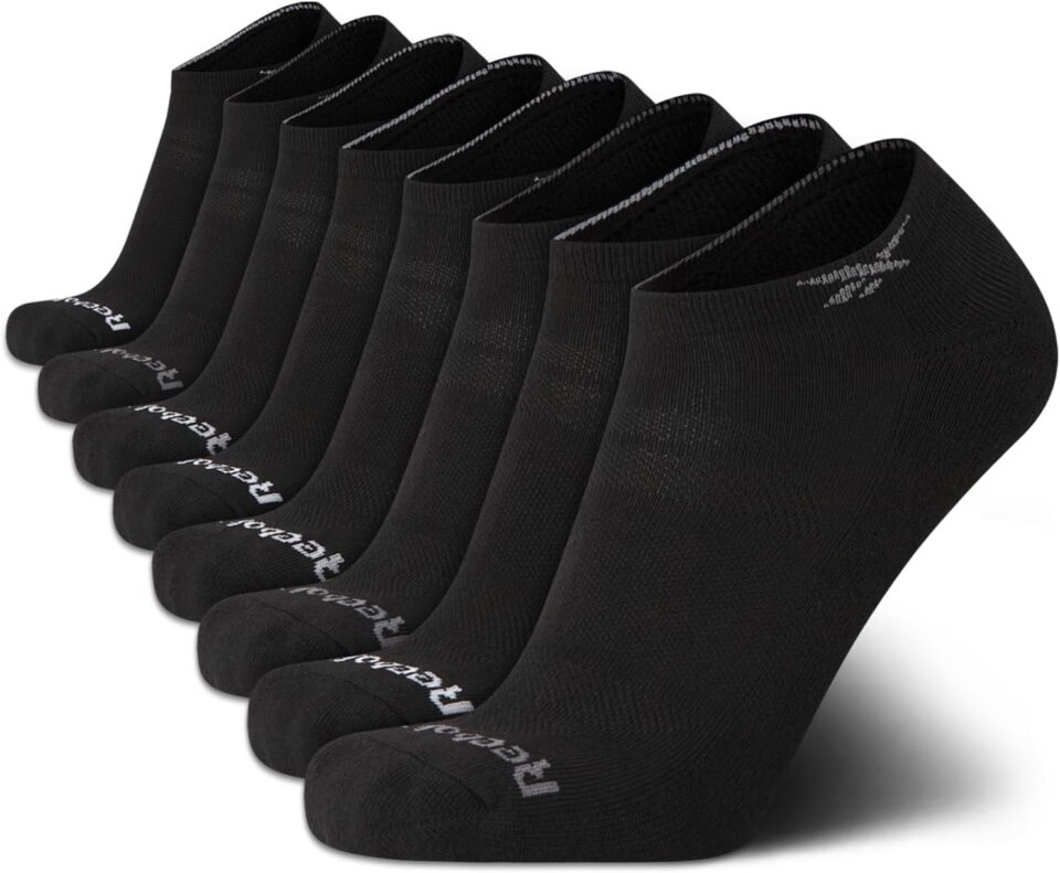 Reebok Mens Low Cut Socks - 8 Pack Stretch Performance Basic No Show - Flat Athletic Socks for Men (Shoe Size 6-12.5)
