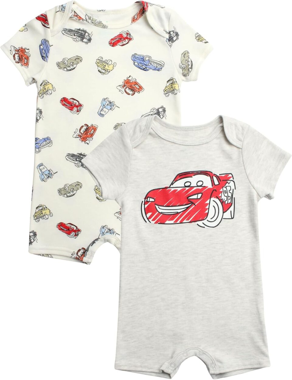Disney Baby Boys Romper - 2 Pack Short Sleeve Baby Jumpsuit with Snap Closure - Cozy Baby Bodysuit for Boys (Newborn/Infant)