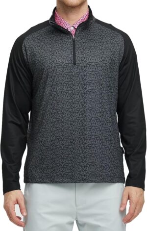 Rouen Quarter Zip Pullover Men Lightweight Dry Fit Athletic Mock Neck Midlayer Print Golf 1/4 Zip Pullover Mens Sweatshirts