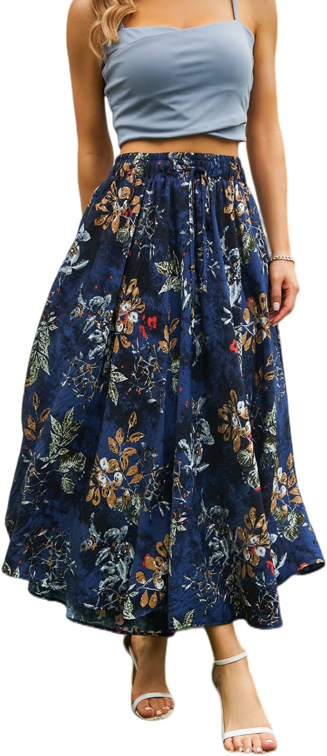 Maxi Skirts for Women with Pockets Long Midi Length Casual Skirt for Beach Party Holiday