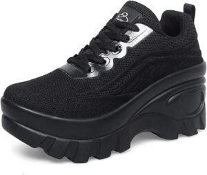 Women's Chunky Platform Comfort Orthopedic Wedge Walking Shoes Fashion Sneakers Knitted Breathable Lace Up Lug Sole Casual Non-Slip Work Shoes