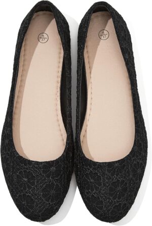 Dress Shoes for Women Round Toe Flats Shoes Lace Ballet Flats Dressy Comfortable Foldable Flats Low Heel