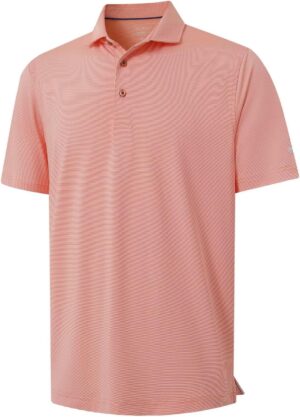 MICHEL ROUEN Golf Shirts for Men Short Sleeve Lightweight Quick Dry Pin Striped Casual Collared Polo Shirts