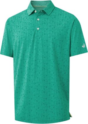 MICHEL ROUEN Mens Polo Shirts Heather Jacquard/Print/Striped Performance Moisture-Wicking Casual Collared Golf Shirts for Men